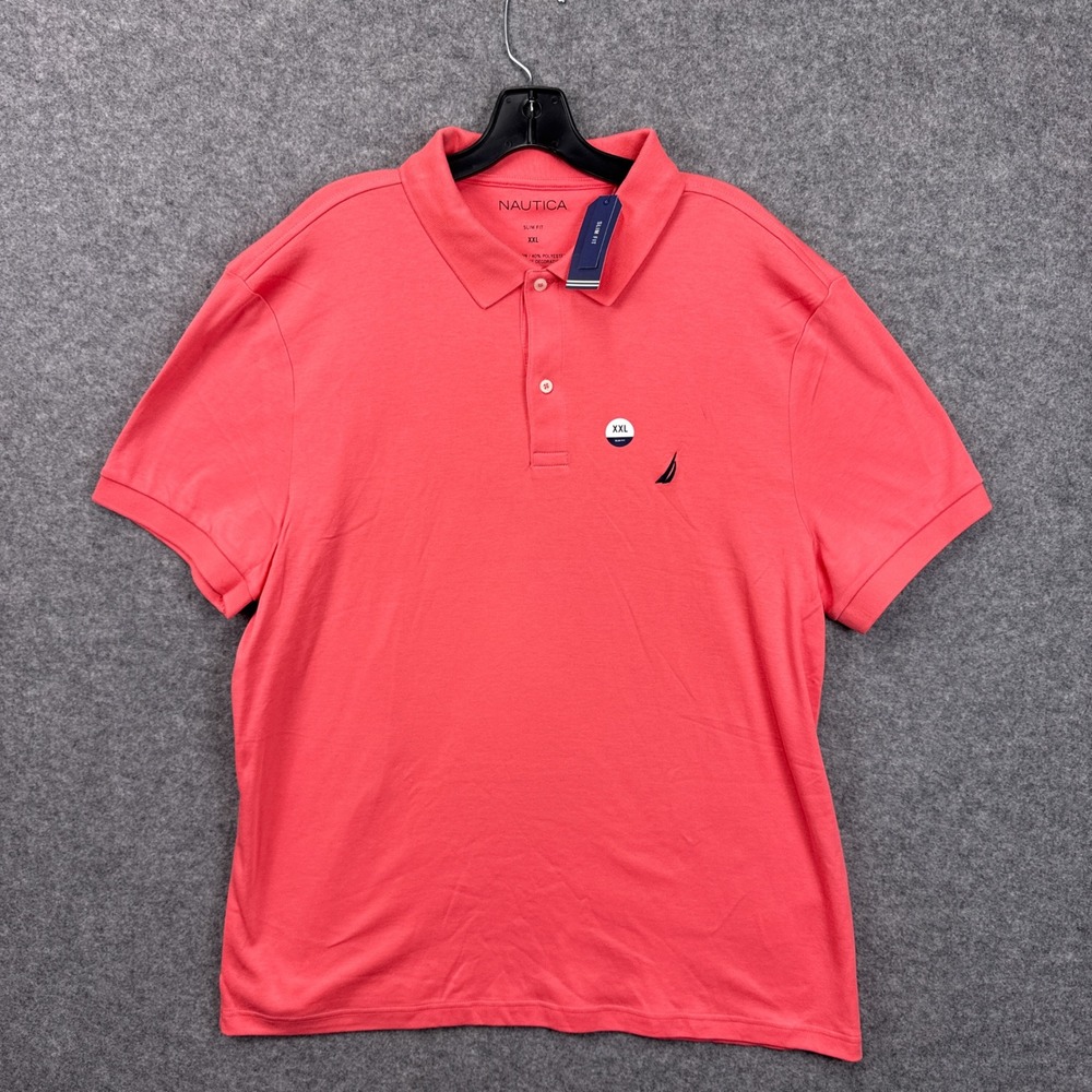 Nautica Polo Shirt Slim Fit XXL Pink Teaberry Cotton Blend Embroidered Logo NWT